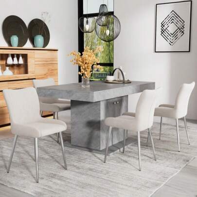 Samt-Esszimmerstuhl, 4er-Set, Luxuriös, Wohnzimmer, Schlafzimmer, Lounge-Stuhl Mit Vier Silberne Metallstützbeinen, Lendenwirbelstütze,Beige