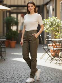 Women's Twill Pants With Lycra And Inset Pockets - Màu xanh lục của thợ săn - Xem 11