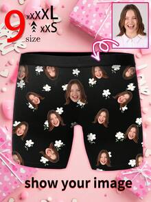 1件定制照片印花男士平角内裤 - 雏菊图案，个性化人脸印花平角内裤，定制趣味人脸平角短裤，周年纪念礼物，情人节礼物，生日礼物，结婚礼物，送给闺蜜的礼物，送给男友的礼物，送给老公的礼物，男士礼物 - 黑色 - 查看 2