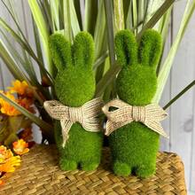 2Pcs Green Simulated Moss Texture Gardening Rabbit Decoration Ornament Suitable For Indoor And Outdoor Home Decoration, Festival Gardening Decoration, And Grassland Garden Potted Plants - Rabbit - View 6