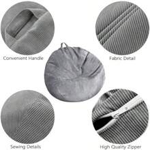 Stuffed Animal Storage Bean Bag Chair Cover No Filler Washable Ultra Soft Corduroy Bean Bag Cover For Organizing Plush Toys Or Textile Sack Bean Bag For Adults TeensChildren's Growth Games, Fun And Joyful, Essential For Childhood - Gray - View 6