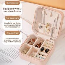 Leather Minimalist Jewelry Box With Lid, Large Capacity Jewelry Organizer Earrings Studs, Portable Trinket Storage - 粉色 - 查看 4