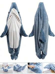 Sleeping bag (Shark) 1件装鲨鱼睡袋毯，带尾巴，可穿戴法兰绒毯，厚实保暖家居毯，成人卡通鲨鱼睡袋套装，鲨鱼爱好者礼物，鲨鱼家居睡衣，多功能毯子浴室装饰 - 彩色 - 查看 13