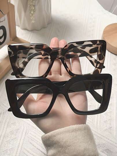 2 piezas Gafas con marco grande y cuadrado de lente transparente, anti-luz azul - Retro, adecuadas para uso en computadora, aptas para hombres y mujeres