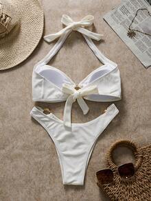 LARA VIVA Women's Bikini, Swimwear, Plus Sizes, Women's Swimsuit For The Beach. Breathable, Christmas Swimsuit For New Year's Holidays, Beach Edition, Party, Sophisticated, Essential For The Pool. - 白色 - 查看 3