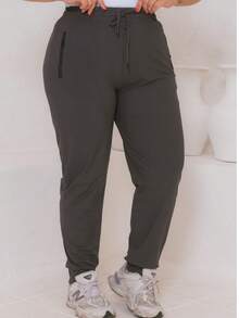 Women's Plus Size Jogger Pants, Premium Comfort, Sporty, Academic, And Elastane. Comfortable. - Xám - Xem 3