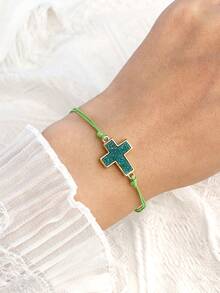 2pcs/Set Trending Crystal Cluster Resin Cross Wax Rope Bracelet, Suitable For Men, Women, Mother-Daughter, Sisters, Couples - Bracelet - View 4