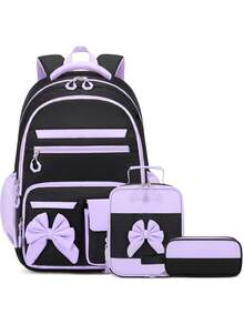 1 Set Cute Bow Backpack Set, Including Lunch Bag + Pencil Case, Large Capacity Multi-Pocket Lightweight Backpack, Luggage Strap, Suitable For Various Occasions - School Backpack, Travel Backpack, Back To School Gift - Multicolor - View 10