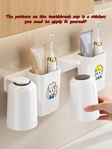 Juego de soporte magnético y vaso para cepillo de dientes con soporte de pared - Organizador de baño, instalación sin taladro con adhesivo/tornillo apto para oficina o viaje - Almacenamiento higiénico y ahorro de espacio - Multicolor - Ver 8