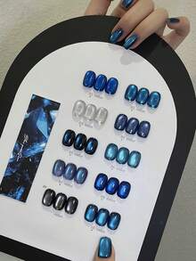 10毫升新款流行蓝宝石猫眼凝胶指甲油 2026 亮白闪亮蓝黑色深海蓝瓷白玻璃珠猫眼美甲美甲用品情人节美甲 - 彩色 - 查看 2