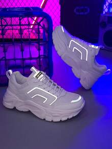 Women's Fashion Sneakers, White Reflective Platform Shoes With Mesh Upper - Perfect Gift - White - View 5