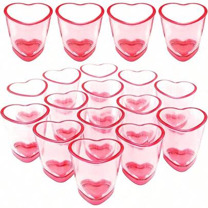 18 Pcs Pink Heart Shot Glasses Set Cute Shot Glasses With Heavy Base Reusable Plastic Beer Mug Whiskey Tequila Valentine's Day Bachelor Party