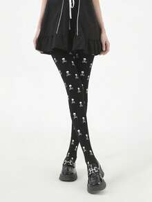 1 Pair Niche Gothic Skeleton Tights, Skin-Friendly Breathable, Suitable For Daily Goth Style - Multicolor - View 3