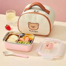 2-Compartment 304 Stainless Steel Lunch Box With Spoon, 530/850Ml Microwave Heatable Bento Box, Reusable Fruit Salad Food Container, Sealed Leak-Proof Lunch Container, Suitable For Students & Adults To Use At School, Office, Travel, Picnic,Back To School - Multicolor - View 2
