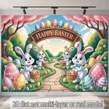 2Dflat,1pc Easter Bunny Celebration, Suitable For Events, Parties, Four Seasons Decoration, Room Decoration, Indoor/Outdoor Celebrations, Perfect Gift For Party Planners, Polyester Banner - 1pcs - View 5