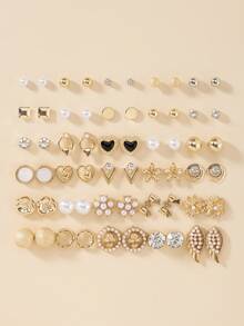 30 Pairs Women's Delicate Metal Tree, Shell, Pearl, Heart Shaped Earrings Set - Multicolor - View 1