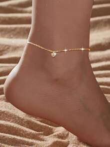 1pc S925 Sterling Silver Minimalist Personalized Single Heart Diamond Inlaid Anklet, Versatile Daily Wear, Exquisite Holiday Gift For Women - Heart - View 7