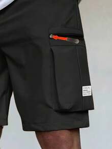 男士工装短裤，实用多口袋设计 - 黑色 - 查看 4