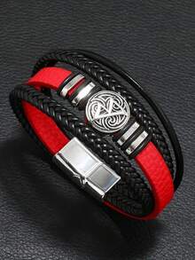 编织皮手链套装 - 经文指南针和恶魔之眼吊坠，时尚百搭多层青少年饰品 - 均碼 - 查看 6