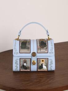 2026新款高端时尚女士手提包，复古Y2K奢华塔罗牌波士顿枕形包，精致工艺可爱猫咪图案医生包，粉紫色独特造型大容量圆形包，街头风小众设计女士托特单肩斜挎包 - 彩色 - 查看 18