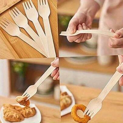 10支/50支/100支一次性木叉餐具，适用于露营、野餐、室内外聚会