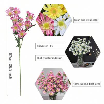 1pc Artificial Three-Pronged Flower Chrysanthemum, PE Material, Three Colors Available, Artificial Plant, Green Decor, Year-Round Decor, Wedding Season Decor, Spring/Summer Decor, Suitable For School Dormitory/Office Decor, Party Event/Holiday/Birthday Party Decor, Home Decor, Hotel Restaurant Living Room Bedroom Wedding Banquet Kitchen Garden Decor