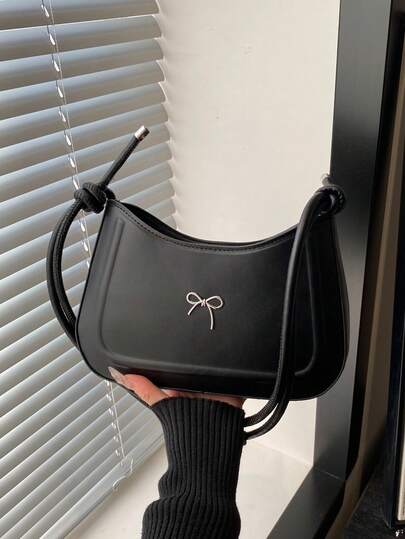 1个新款复古法棍包，时尚蝴蝶结装饰斜挎包，女士休闲通勤单肩包，搭扣闭合，可调节肩带，容量大且用途广泛，适合约会、购物、商务、送礼和日常使用。