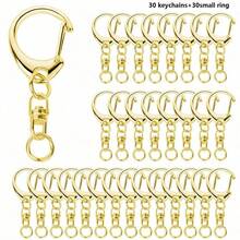 20/40/60/80个按扣钥匙扣配件，登山扣和连接器套件，D形环龙虾扣配件，带链条，适用于挂绳工艺品DIY手工制作（10/20/30/40个钥匙扣 + 10/20/30/40个小环） - 鑰匙扣 - 查看 20