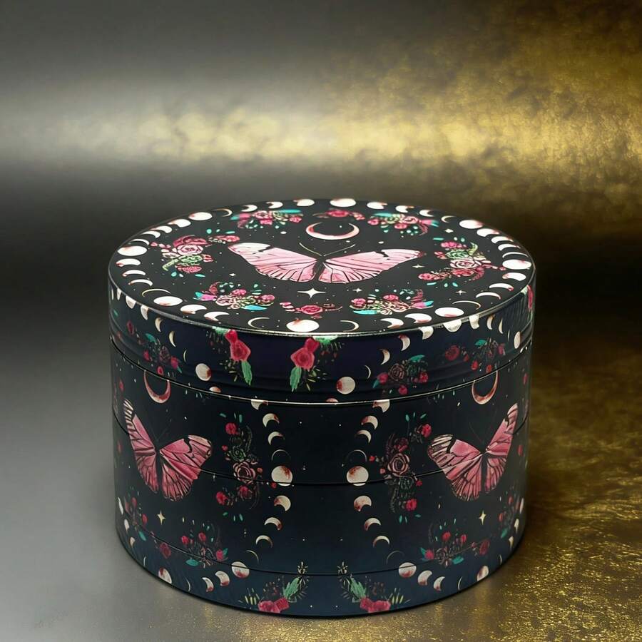 1pc Creative Pink Butterfly Zinc Alloy Spice Grinder - Manual 4-Layer Design, Herb Grinder - Multicolor - View 1