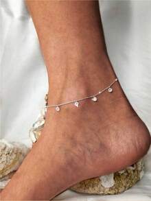 1pc S925 Sterling Silver Dainty Zirconia Inlaid Anklet, Minimalist Mori Style Versatile Luxurious Fashion Foot Jewelry, Holiday Gift - Diamond - View 1