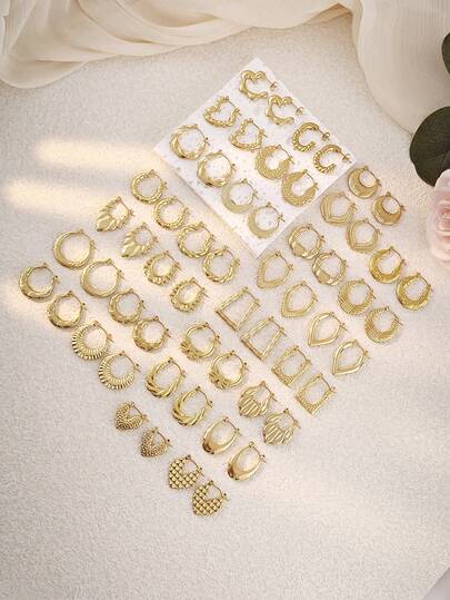 Multi Style Size Earrings Hoop For Women Hypoallergenic Stainless Steel Geometric Chunky Earrings Waterproof Gold Plated Fashion Jewelry C-Shaped Hoop Earrings European American INS Style