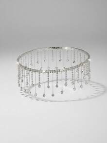 1pc Elegant Rhinestone Decor Tassel Waist Chain, Suitable For Evening Party And Wedding Accessory - Silver - View 4