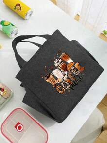 A Thermal Lunch Bag With Four Cups Of Black Coffee And Coffee Beans, Leopard Print Pattern Printed On It,Insulated Bag With The "Coffee Please" Pattern Paired With A Black Cutlery Storage Bag,Suitable For Work, Travel, School, Outings, Camping, Etc., Giving Birthday Gifts To Family And Friends, Valentine's Day, Wedding Season, Souvenirs, Bridesmaid Gifts, Ramadan ﻿ - Multicolor - View 7