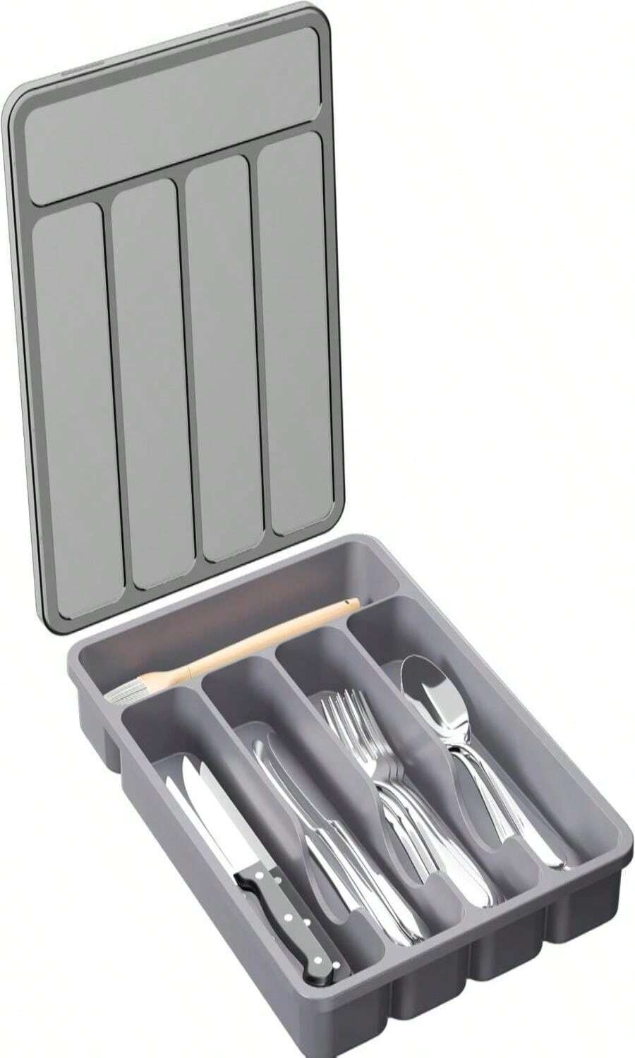Lifewit Silverware Organizer With Lid, Covered Utensil Tray For Kitchen Drawer And Countertop, Plastic Cutlery And Flatware Storage Box For Spoons Forks Knives Holder Case, 23 X 32 Cm, Gray - Xanh và trắng - Xem 1