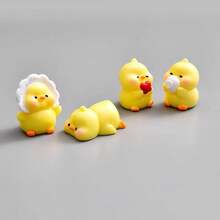 1 Set (6pcs) Cute Cartoon Decorations, Including A Lovely Little Yellow Duck Decor, Garden Decor, Mini Landscape House, And Office Decor. - Q - View 6