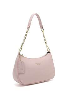 Minimalist Solid Crescent Handbag, Fashionable Baguette Tote Bag, Versatile Shoulder/Underarm Bag, Y2K Babe Bag With Bow Charm, Stylish Crossbody Bag - Watermelon Pink - View 5