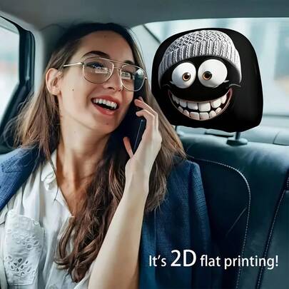 2 piezas de Fundas para reposacabezas de coche, con estampado de cara sonriente de dibujos animados, sin relleno, fácil instalación, decoración interior de coche unisex, adecuado para todas las estaciones, gran regalo para amigos