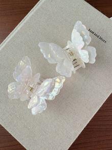 1个女士蝴蝶发夹，可爱浪漫宫廷风派对优雅亚克力发爪，双层翅膀温柔优雅复古街头风 - 彩色 - 查看 1