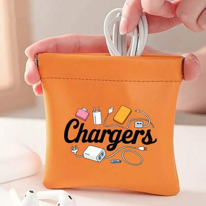 Printed Leather Multi Color Printed Charger & Cable Organizer Pouch Designed As An Inner Accessory Bag For Handbags, Suitable For Storing Cables/USB Drives/Power Banks/Phones, Applicable For Office, Travel And Other Scenarios Women's Day Gift