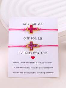 2pcs/Set Trending Crystal Cluster Resin Cross Wax Rope Bracelet, Suitable For Men, Women, Mother-Daughter, Sisters, Couples - Bracelet - View 17