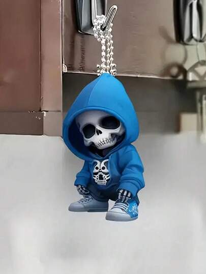 1个蓝色亚克力骷髅后视镜挂饰，适用于汽车和家居装饰