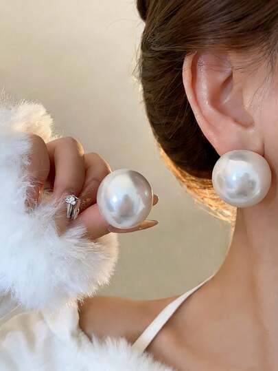 1 Pair Minimalist Faux Pearl Earrings, Versatile Fashion Accessory Suitable For Women's Daily, Festival, And Wedding Wear