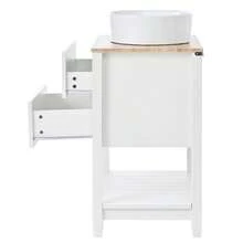 Bathroom Vanity Unit With Round Ceramic Basin – Single Basin With 2 Drawers And Open Storage Compartment – Freestanding Vanity Unit In White And Wood-Effect Finish - White - View 10