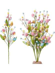 1pc Artificial Easter Flower, Easter Colorful Egg Berries Decorations, Spring Floral Stems Easter Egg Twig Branches, For Home Party Vase Floral Arrangement Centerpiece Decor. - Multicolor - View 4