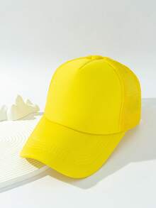 1pc Women's Solid Color Mesh Minimalist Lightweight Baseball Cap, Adjustable Strap, Suitable For Daily Wear,Summer,Beach,Hat - Yellow - View 5
