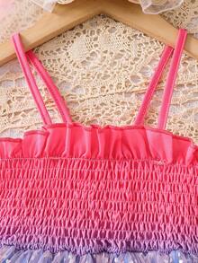 Vestido sin mangas de fantasía colorida para niñas, vestido de malla de verano ligero de tul, vestido de estilo princesa elegante de patchwork, adecuado para exteriores, vacaciones, playa, regalo - Rosa Fucsia - Ver 3