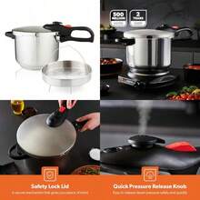 6L Stainless Steel Pressure Cooker Induction Hob Compatible Cooker Quick Pressure Release Dual Handles For Fast Cooking At Home Or In Catering Kitchens Energy Efficient Safety Lock Silver - Silver - View 1