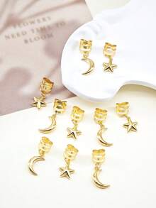 10pcs Metal Texture Moon Shaped Hair Clips, Fashionable Gold Hair Accessories, Y2K Style Hair Clips, Hair Pins, Student Supplies - Gold - View 6