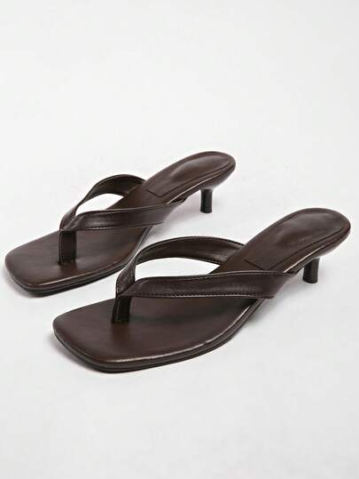 Versatile New Simple Summer Thong Sandals For Women, Kitten Heel Mid Heel Toe Post Glitter Flip Flops, Thin Heel