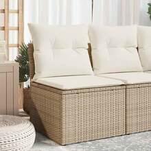 vidaXL Gartensessel Ohne Armlehnen Mit Kissen, Beige Poly Rattan - Beige - Visualizzare 1